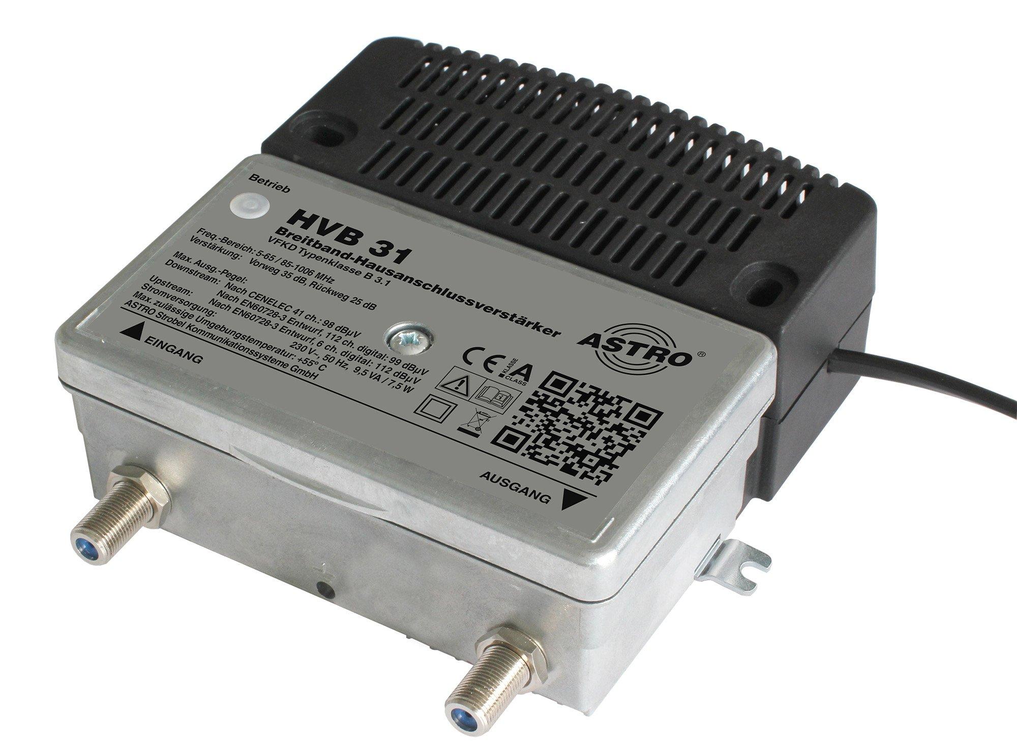 NBA31DB.1, Universeller Breitbandverstärker / Vorweg 31 dB / Ausgangspegel Vorweg 99 dBµV / Verstärkung Rückweg 25 dB