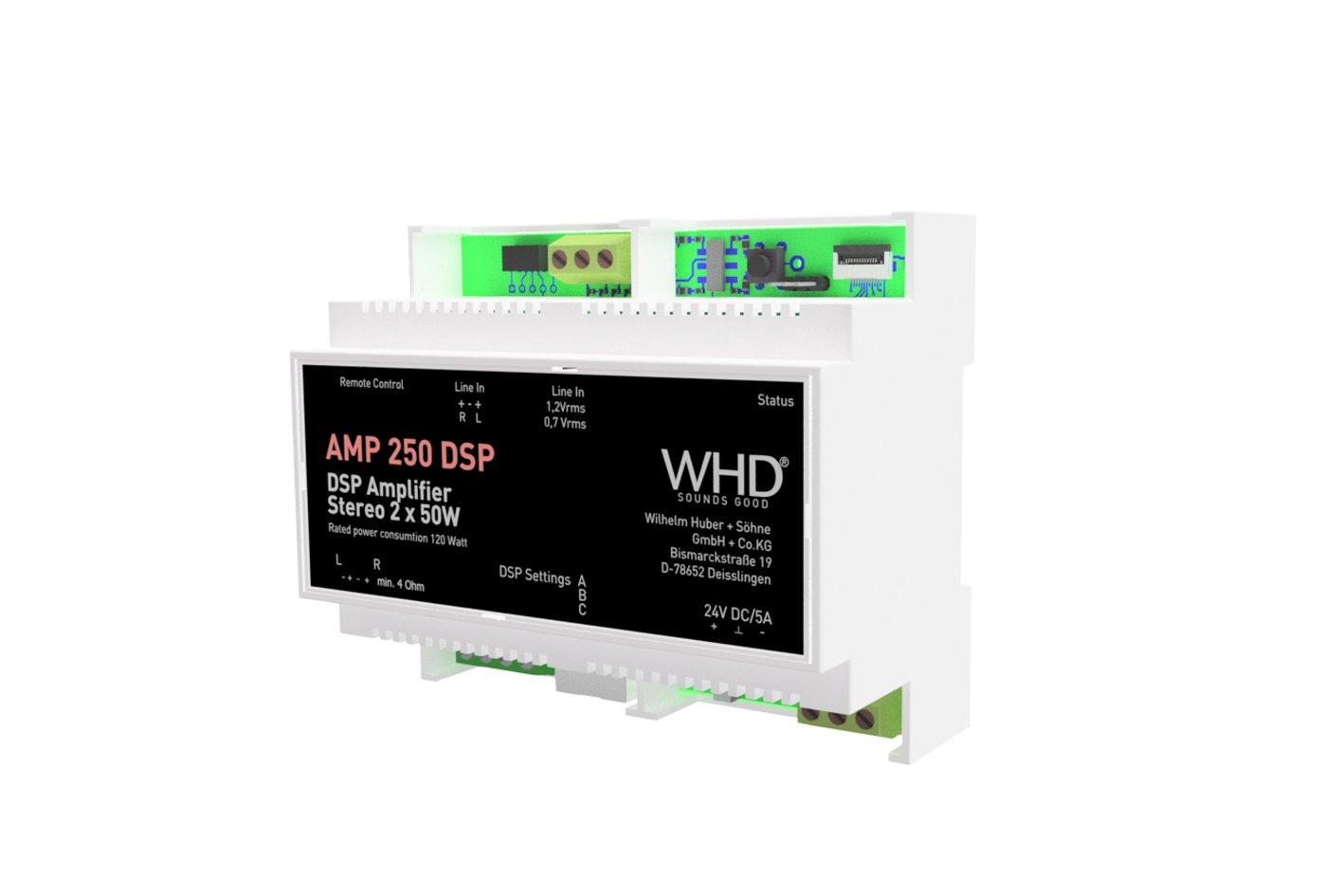 AMP250DSPHS, AMP250 DSP HS, grau Stereoverstärker für Hutschiene mit DSP 2x50W/4Ohm, 35W/8Ohm