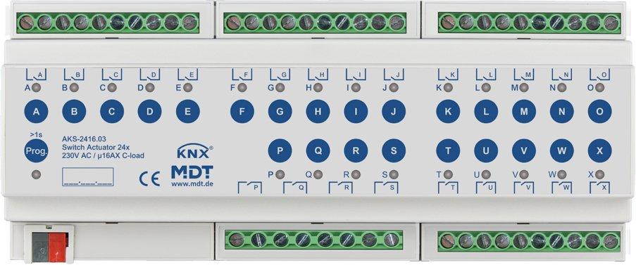 AKS-2416.03, KNX Schaltaktor 24-fach, 12TE REG, 16&nbsp;A, 230&nbsp;V&nbsp;AC, C-Last, Standard, 140&nbsp;µF