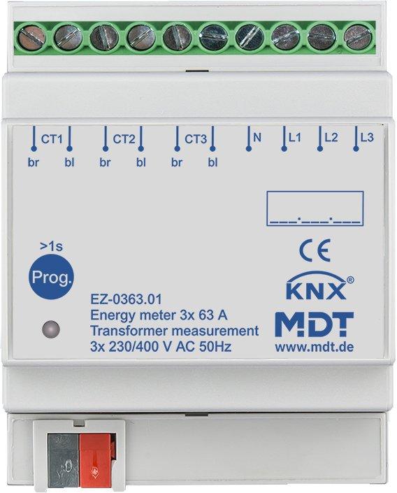 EZ-0363.01, KNX Energiezähler 3-fach 63&nbsp;A, Wandlermessung, 4TE REG, 230/400&nbsp;V&nbsp;AC