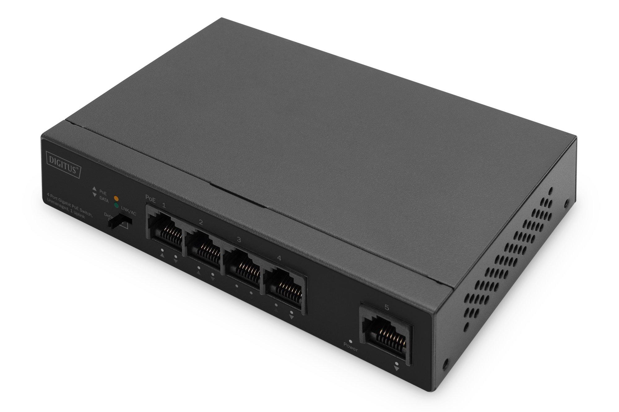 DN-95330-1, Desktop Netzwerk-Switch, 4-Port Gigabit+1 Uplink, Unmanaged, PoE
