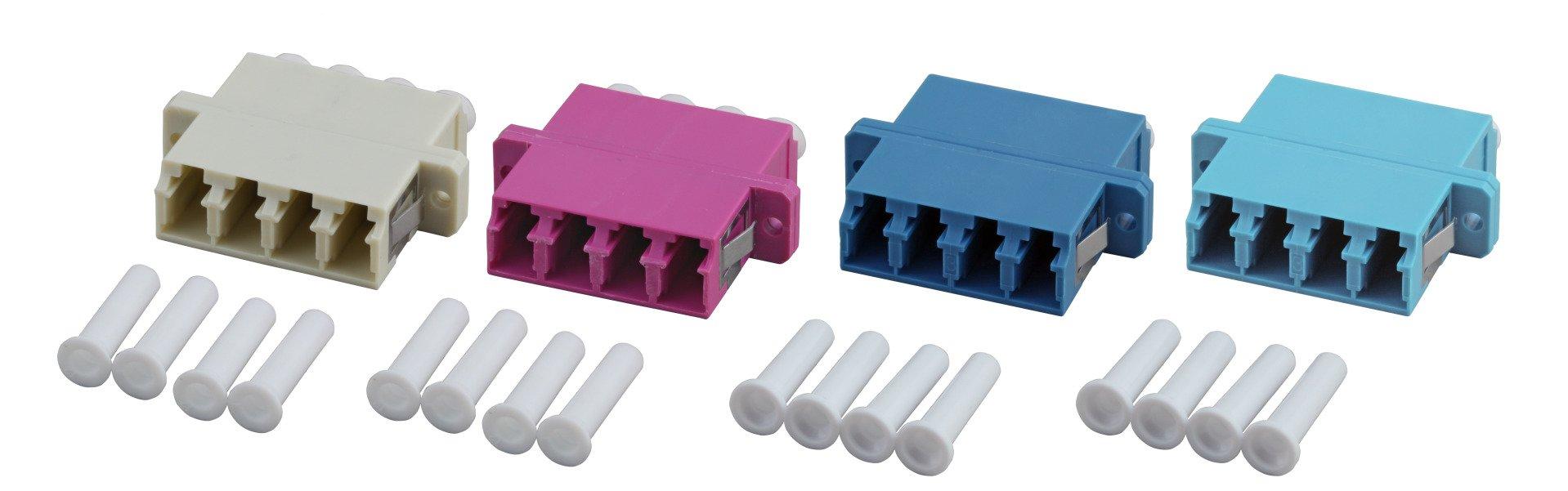 NFOKULCQDSM.01, Kunststoff Kupplung LC 4-fach SM blue, Keramikhülse