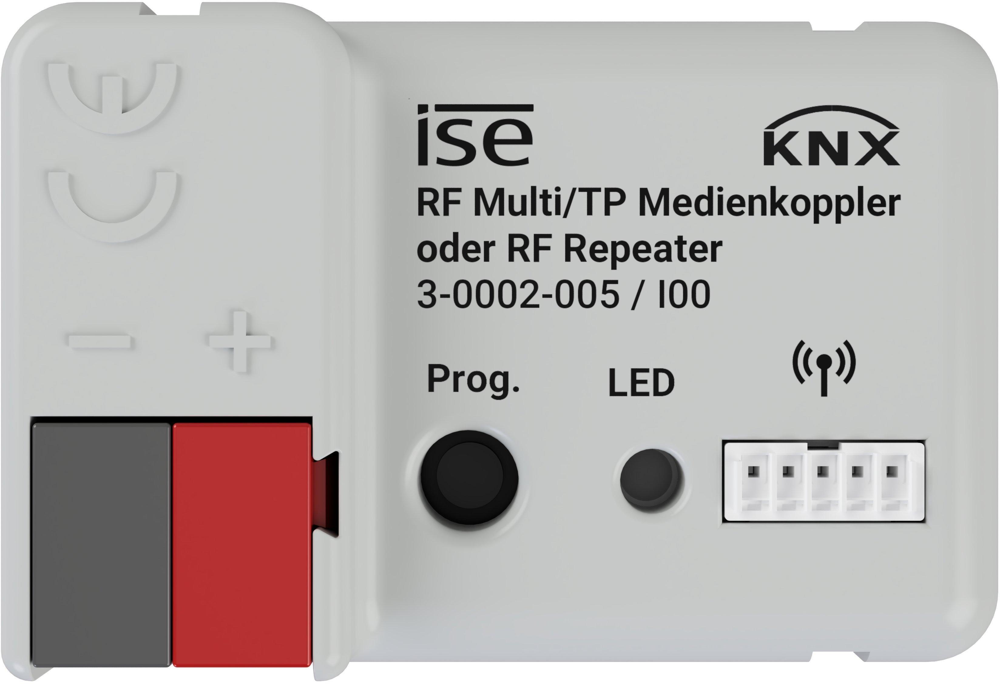 KNX RF Multi/TP Medienkoppler oder RF Repeater, KNX/TP, S-ModeRF1.R (Ready) 868,3 MHzRF1.M (Multi) 868,3 MHz, 868,95 MHz, 869,85 MHz, 869,525 MHz
