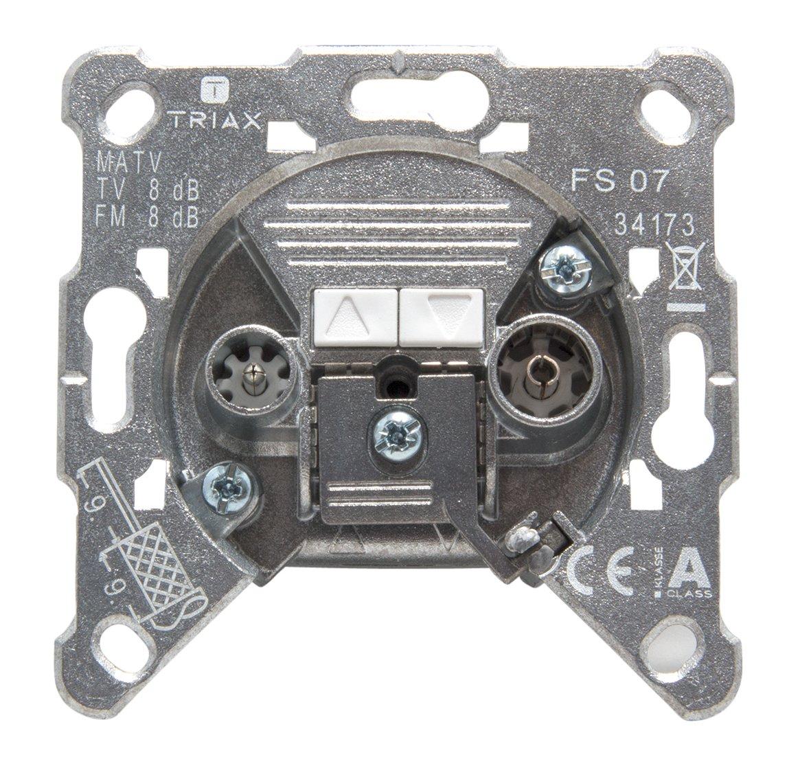 FS 07, BK-Durchgangsdose, 2fach, Anschlussdämpfung 8 dB, TV 5-68 MHz und 118-1000 MHz, RF: 87,5-108 MHz -