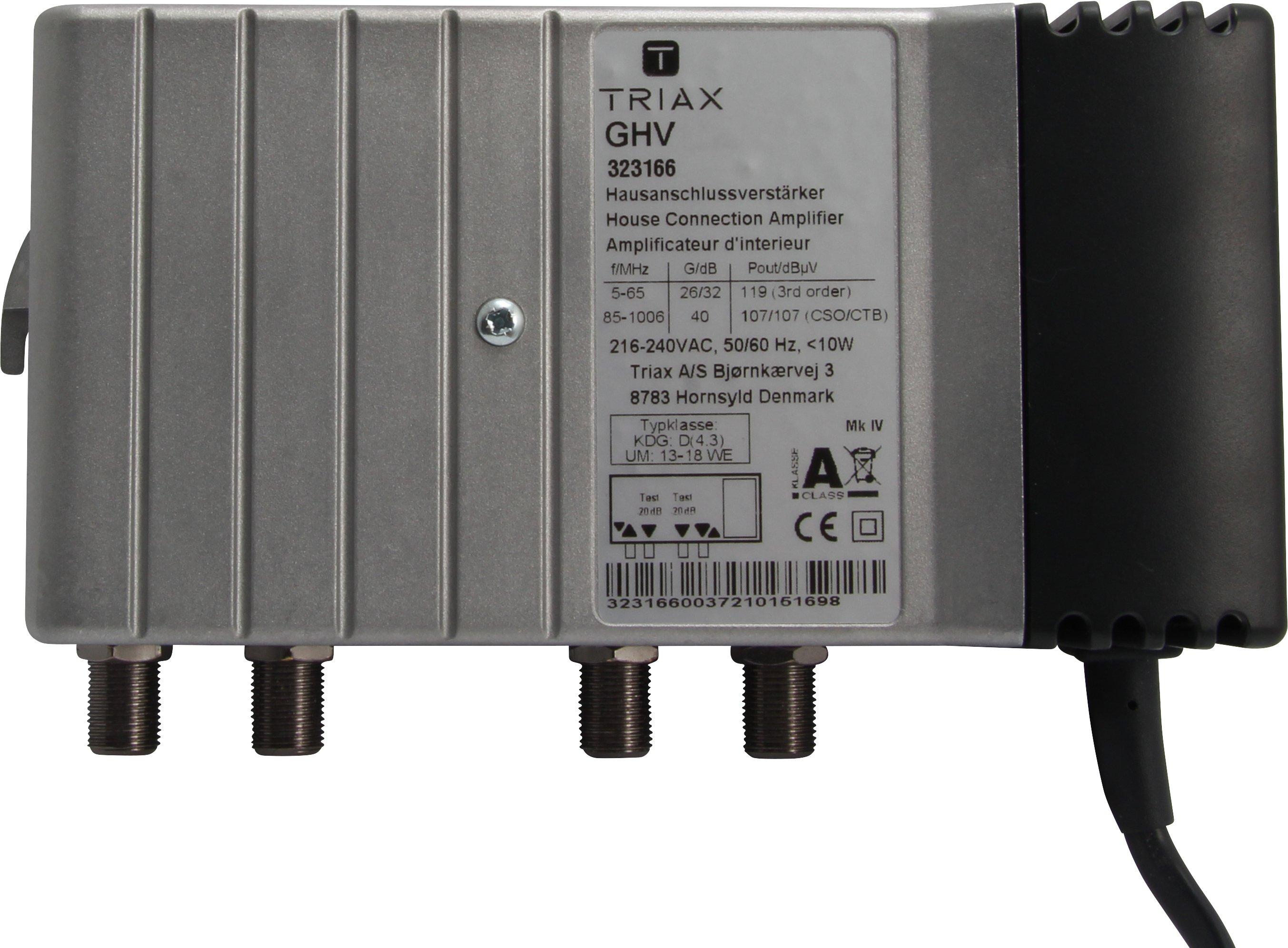 GHV 940, Multimediafähiger BK-Verstärker Verstärkung  vorwärts 40 dB, rückwärts 26/32 dB, max. Ausgangspegel 107/109 dBµV (42 ch. 0/7 dB slope) -