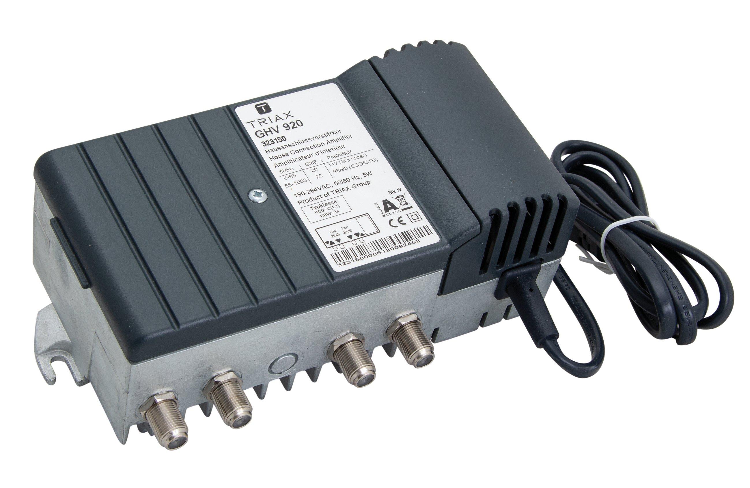 GHV 920, Multimediafähiger BK-Verstärker, Verstärkung  vorwärts 20 dB, rückwärts 20 dB, max. Ausgangspegel 98/100 dBµV (42 ch. 0/7 dB slope) -