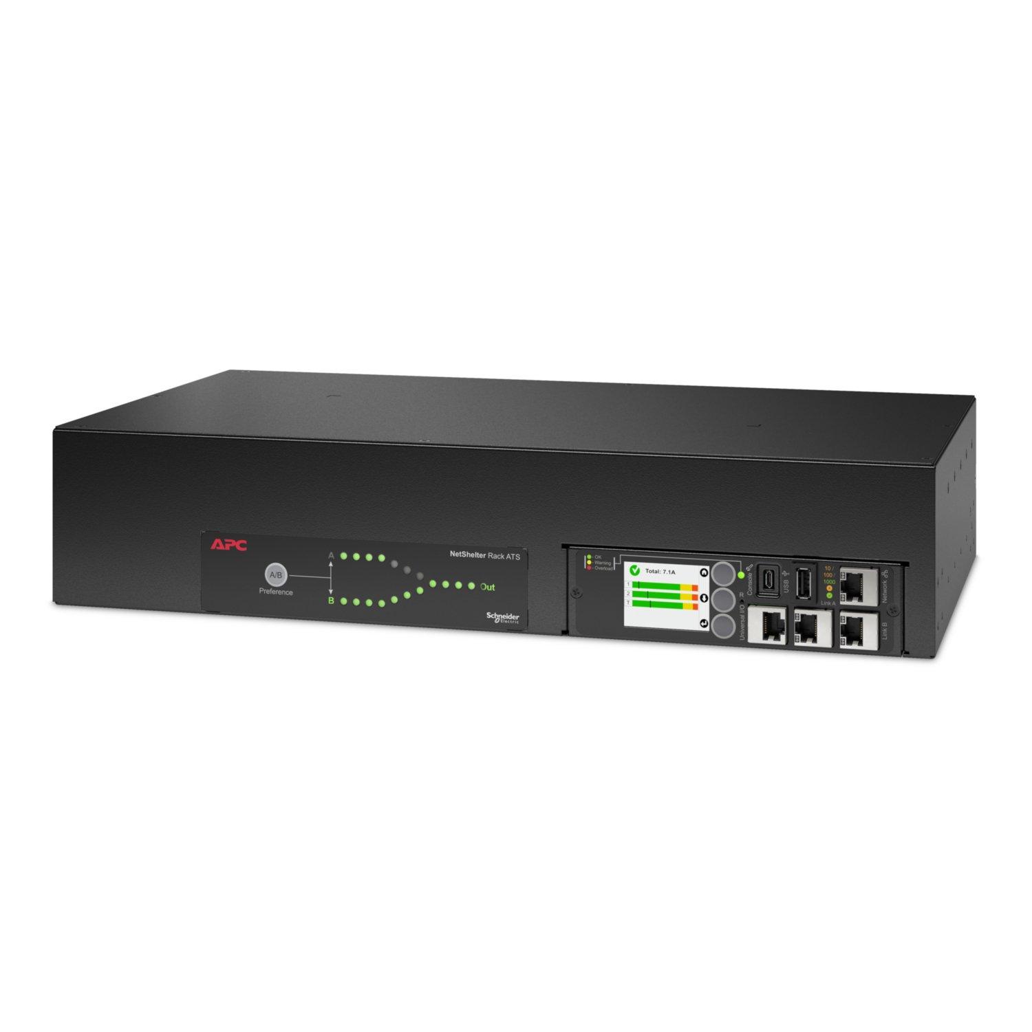 AP4424A, APC Netshelter Rack Automatic Transfer Switch, 2HE, 32A, 230V, 2 IEC 309 IN, 16 C13, 2 C19 OUT, 50/60 Hz