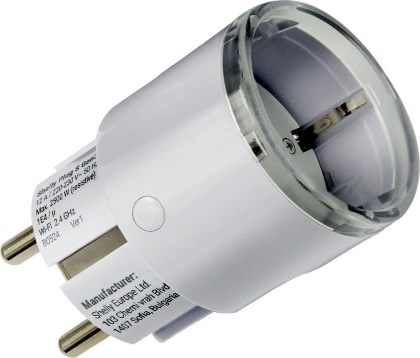 Shelly_Plug_S_Gen3_w, Shelly · Plug & Play Plug S Gen3 Matter · Smarter Zwischenstecker · 12A · Messfunktion · WLAN · Matter · BT · weiß