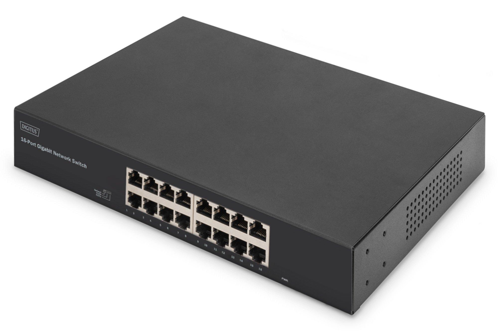 NNETSWGBE16UMD19.03, Desktop Netzwerk-Switch, 16-Port Gigabit, Unmanaged, 19 mit Montagewinkel
