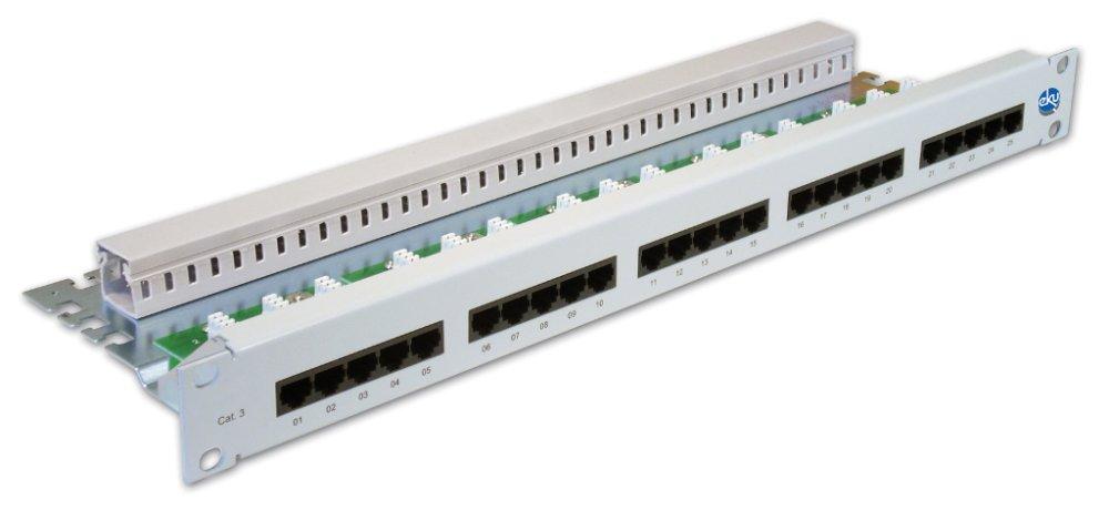 OmniFix Panel, 25-Port 1HE, Cat.3 RAL7035, Kat.3 Telefon-Verteilerfeld 25xRJ45 OmniFix, Innenbereich, Belegung 3-6/4-5