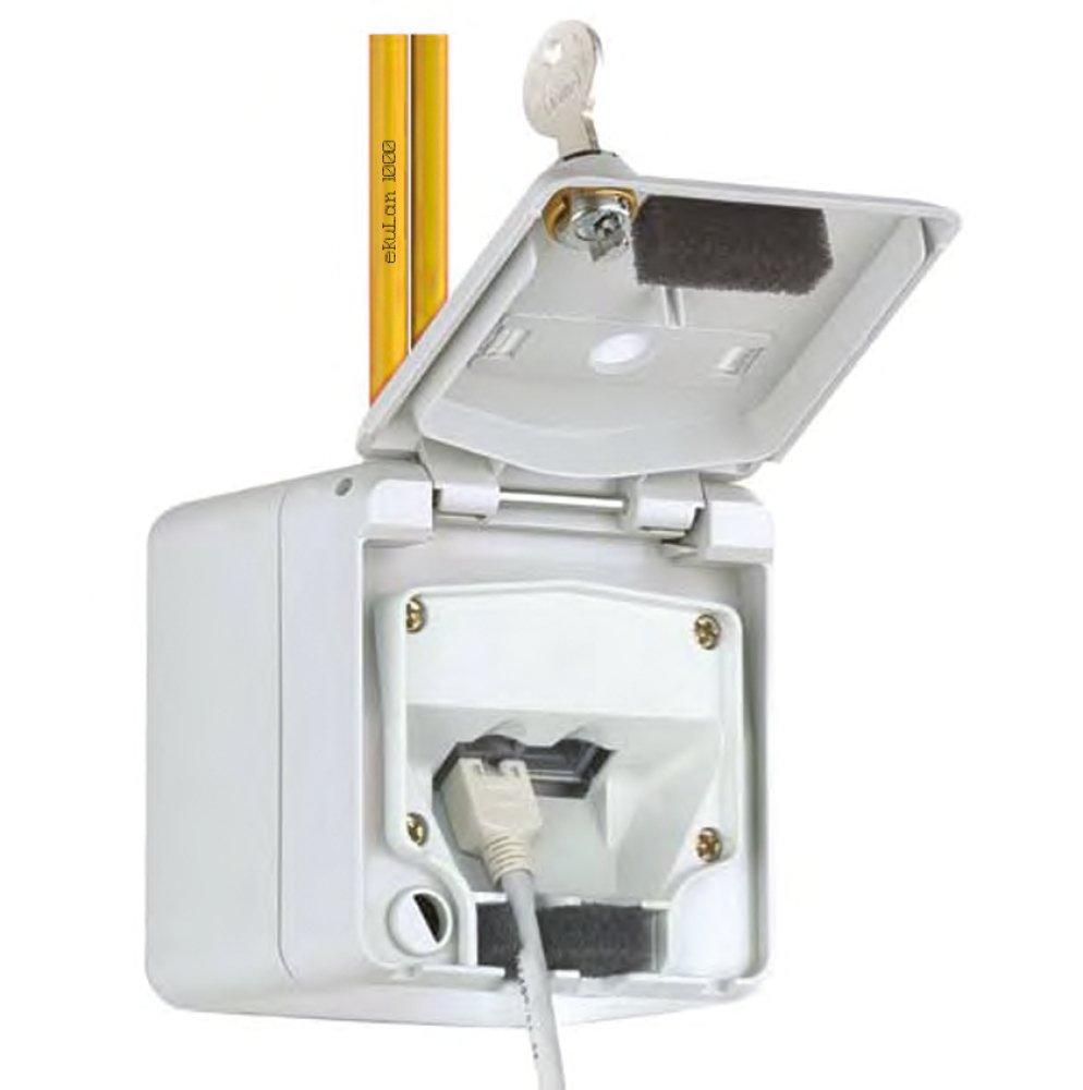 eku E-Stone IP44 AP-Datendose f. max 2 Module, IP 44 Datendose, eku E-Stone Serie, Aufputz, unbestück, 2Port, Kunststoff, grau