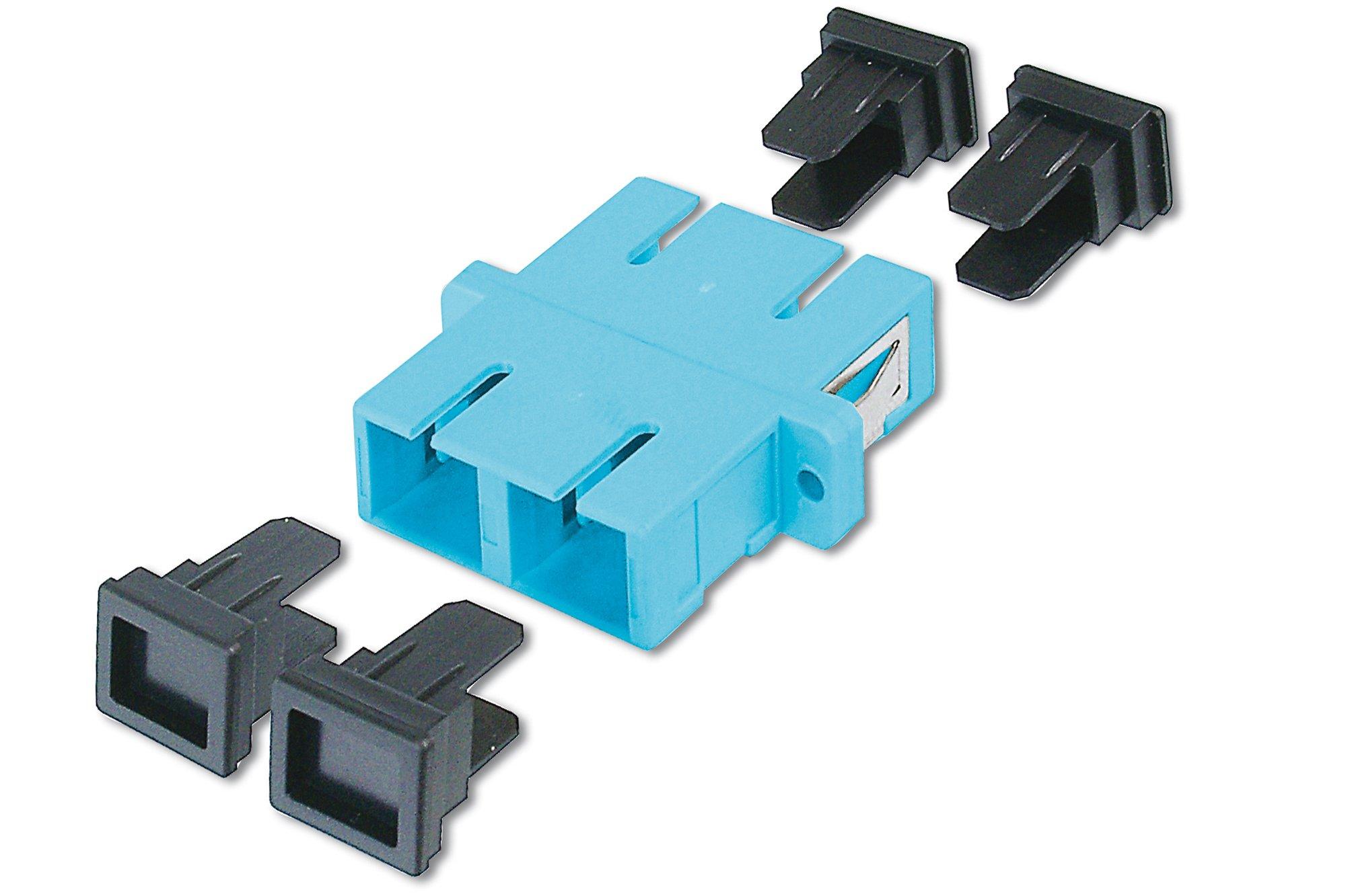 NFOKUSCSCDXOM3.02, Kupplungen SC-SC, Multimode OM3, duplex, Keramik-Ferule, Kunststoffgehäuse, Farbe: türkis