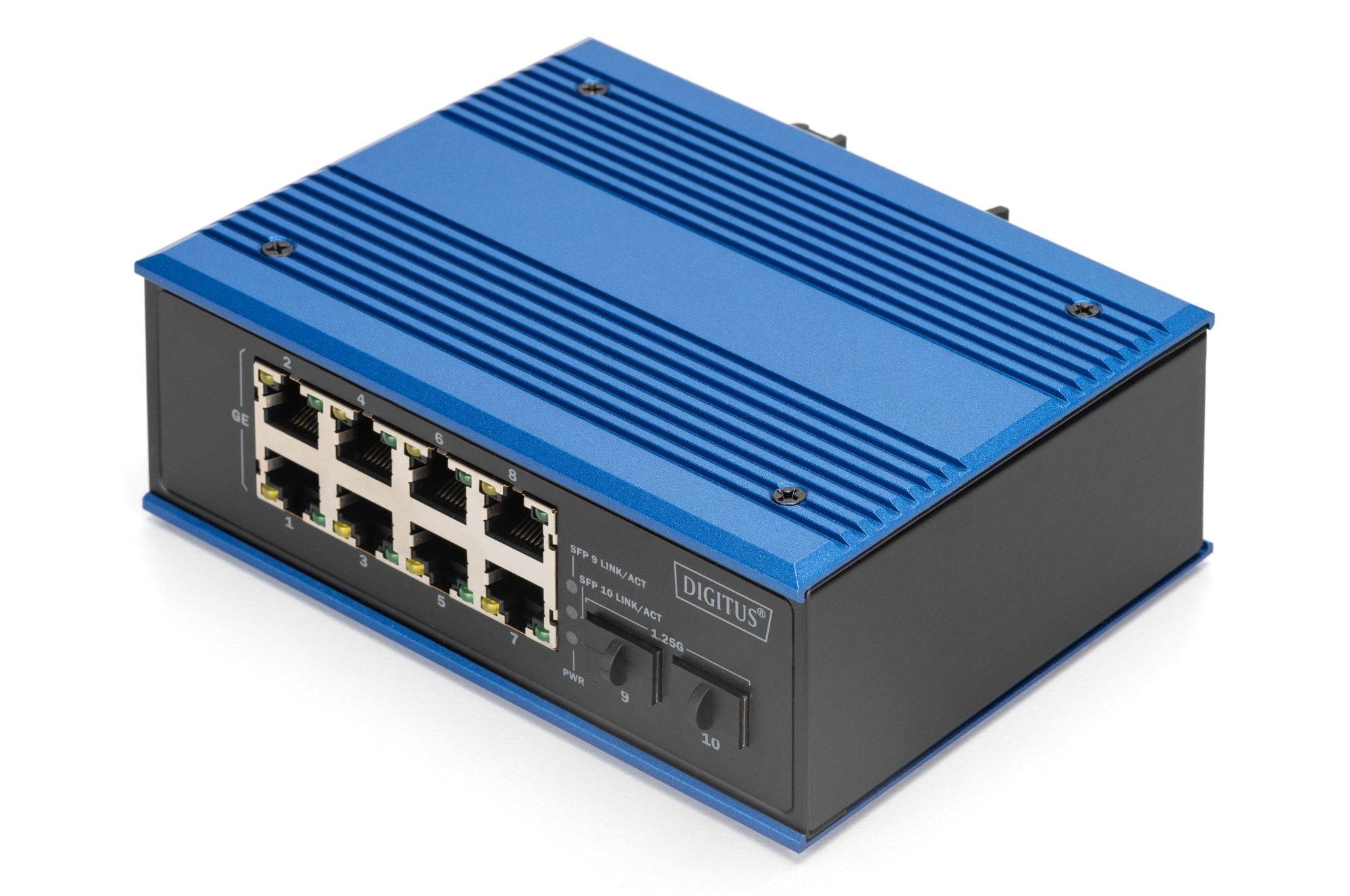 DN-651150, Industrial 8xRJ45+2x SFP Gigabit Ethernet Switch, DIN rail unmanaged