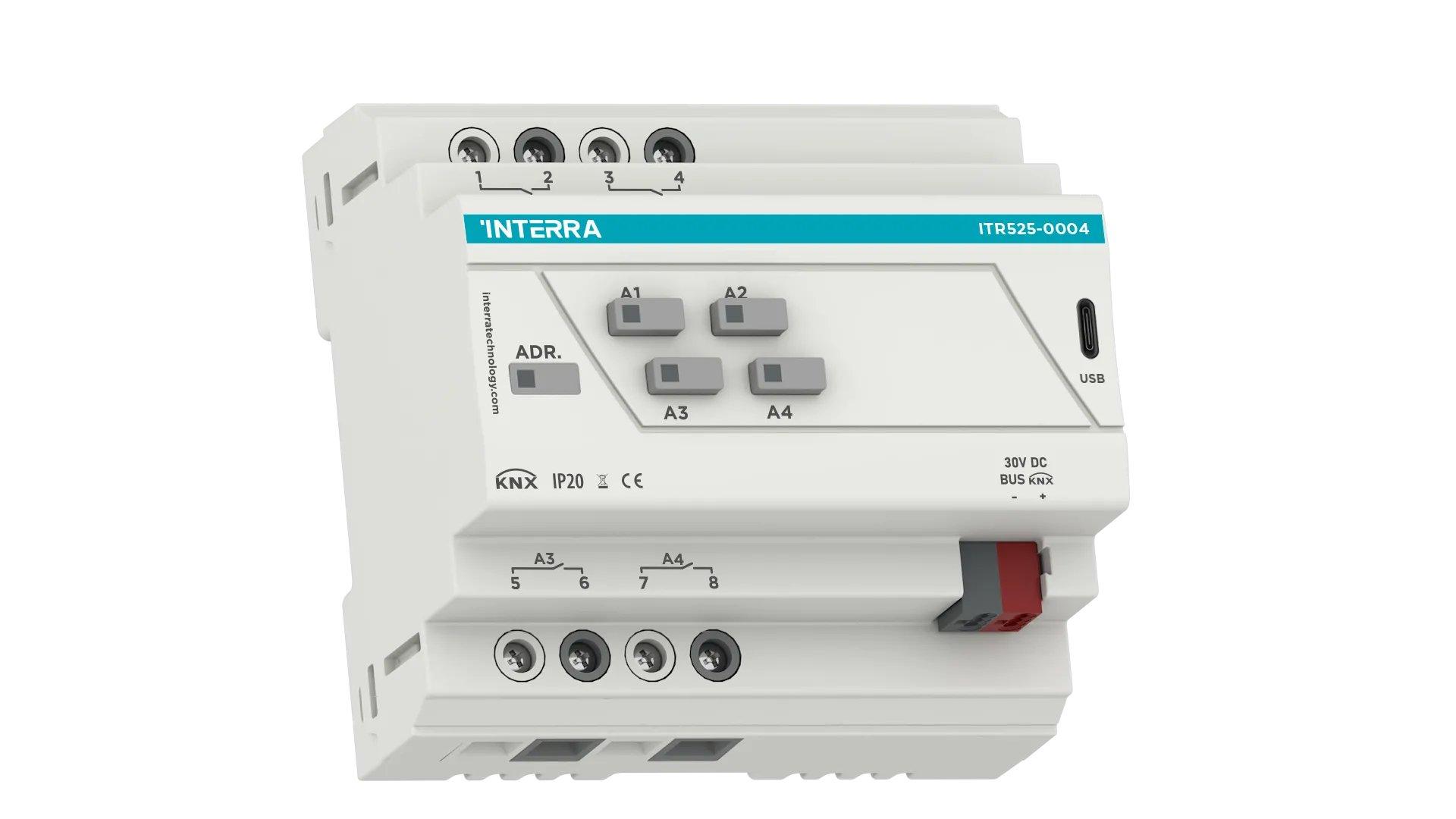 ITR525-0004, Interra Combo PLUS KNX Aktor – 4-Kanal 16 A – Beleuchtung – Jalousie/Rollladen – Fußbodenheizung – Fan-Coil 2/4