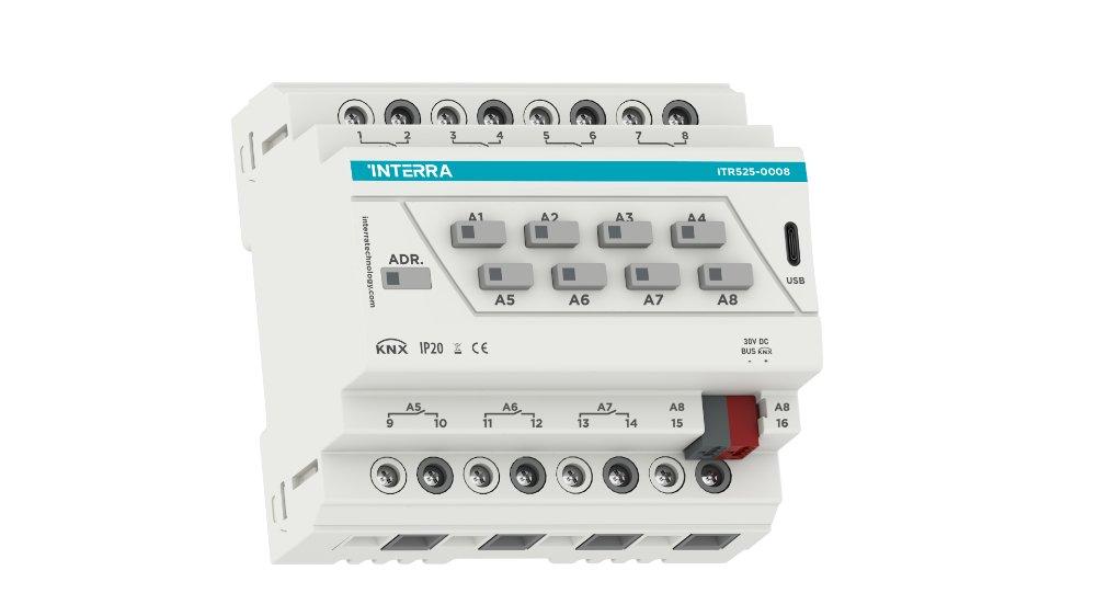 ITR525-0008, Interra Combo PLUS KNX Aktor – 8-Kanal 16 A – Beleuchtung – Jalousie/Rollladen – Fußbodenheizung – Fan-Coil 2/4