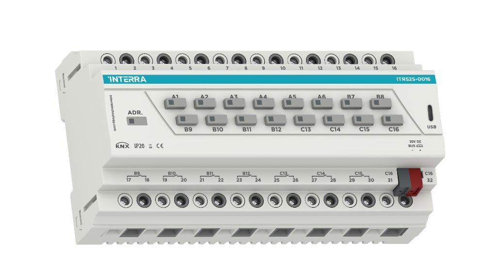 ITR525-0016, Interra Combo PLUS KNX Aktor – 16-Kanal 16 A – Beleuchtung – Jalousie/Rollladen – Fußbodenheizung – Fan-Coil 2/4