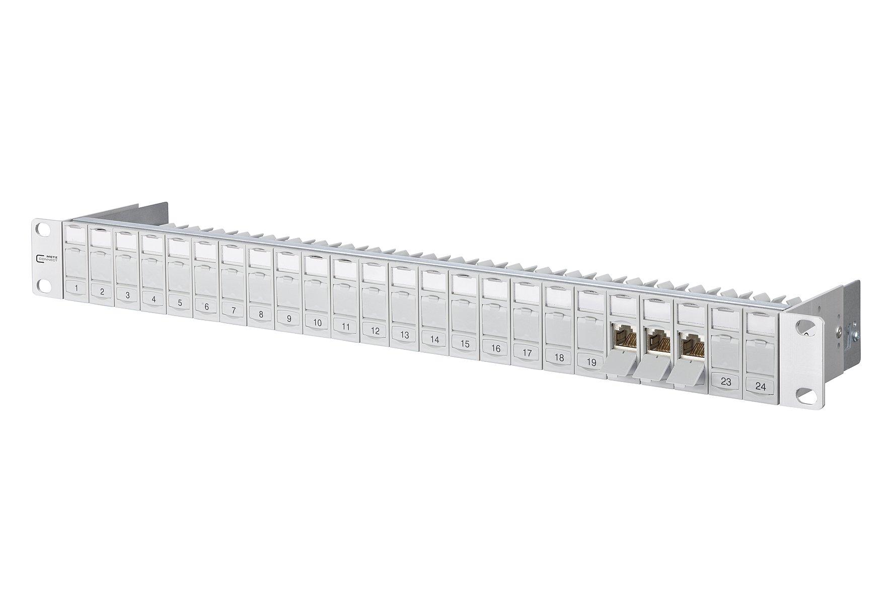 130920-E, Patchfeld 24 Ports 1HE, E-DAT Modul Cat.6, 360° Schirm, Aluminium
