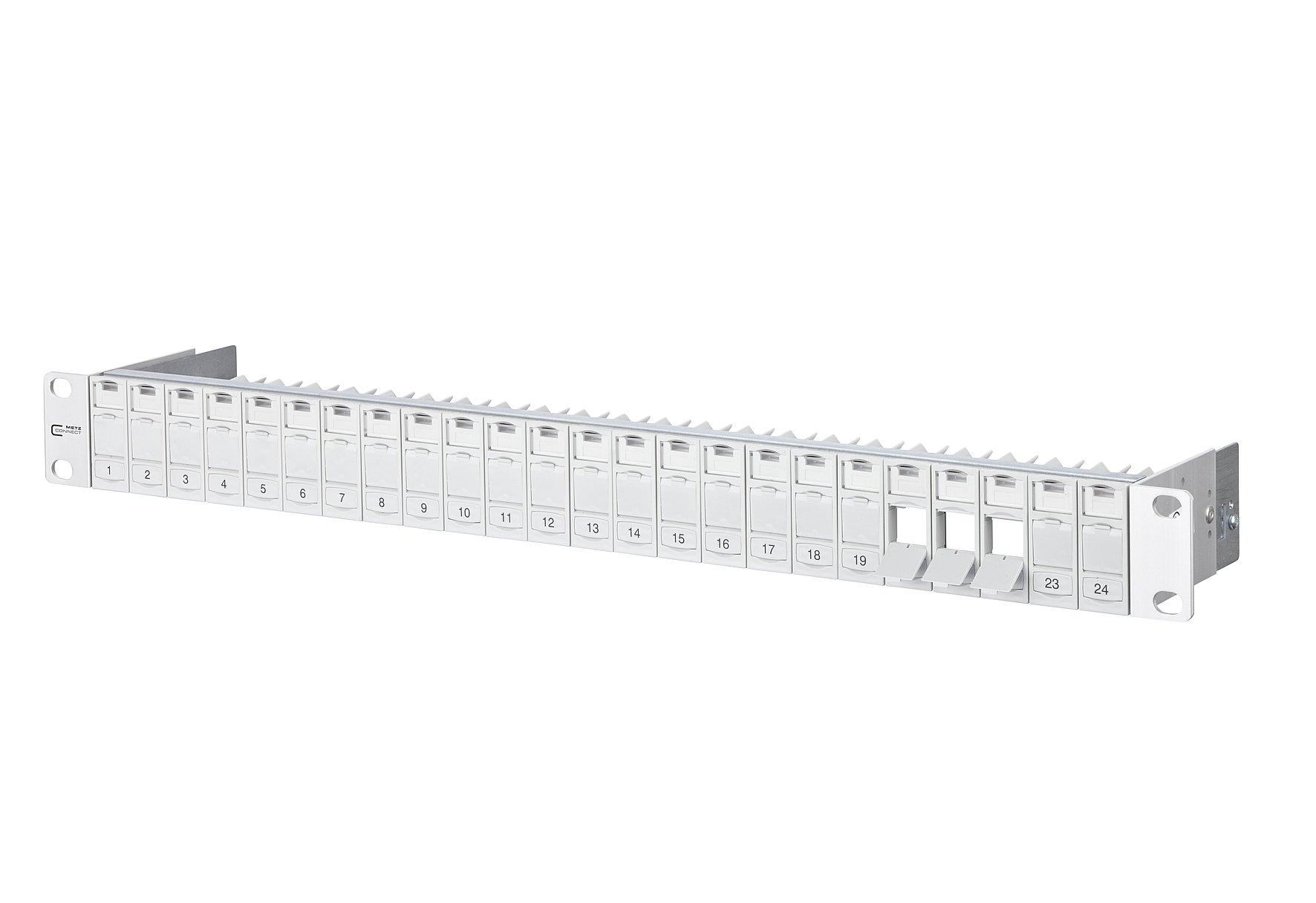 130920-00-E, Patchpanel für 24 Cat.6A-Module K 180º (leer), 19 1HE Modulträger, alle vollgeschirmten Module mittels Erdungsschiene verbunden