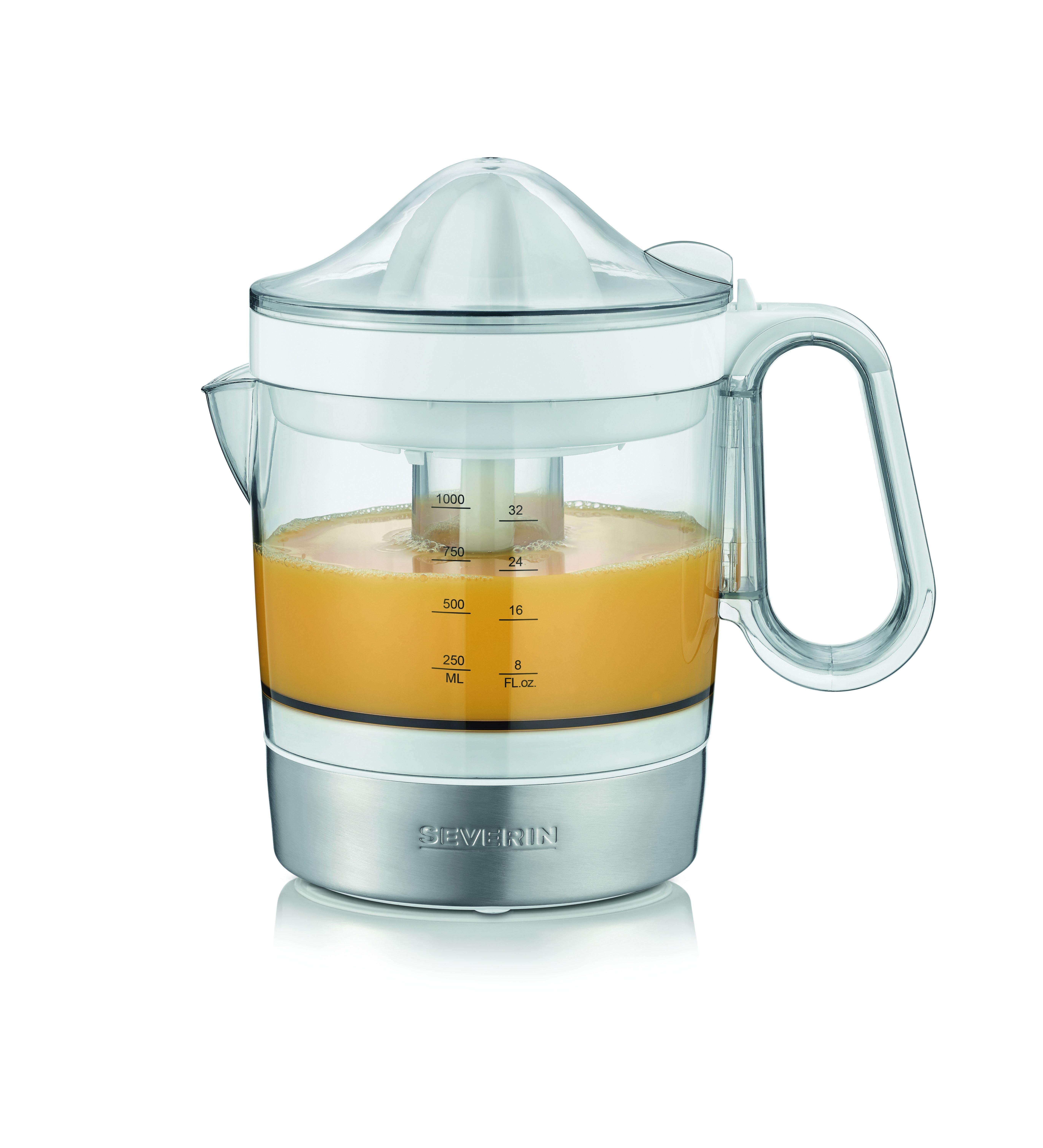 CP3535, Citruspresse, ca. 50 W, ca. 1.000 ml Fassungsvermögen, 2 verschieden große Presskegel, variabler Fruchtfleischanteil, weiß / Edelstahl-gebürstet