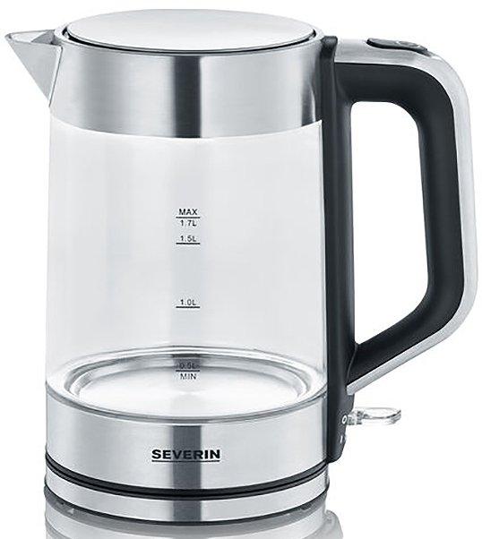 WK3420, Glas-Wasserkocher, ca. 2200 W, ca. 1,7 l, hochwertiges Gehäuse aus Edelstahl und Glas, 360° central-cordless-system, praktische und angenehme 1-Hand-