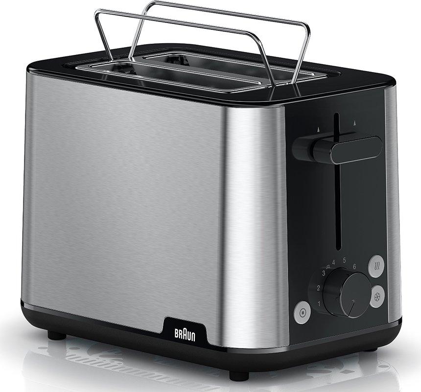 HT 1510 BK, Toaster PureShine 2 Einschübe, 8 Bräunungsstufen, integrierter Brötchenwärmer, zusätzliche Tasten für Auftauen/Aufwärmen, automatisches Zentriersystem