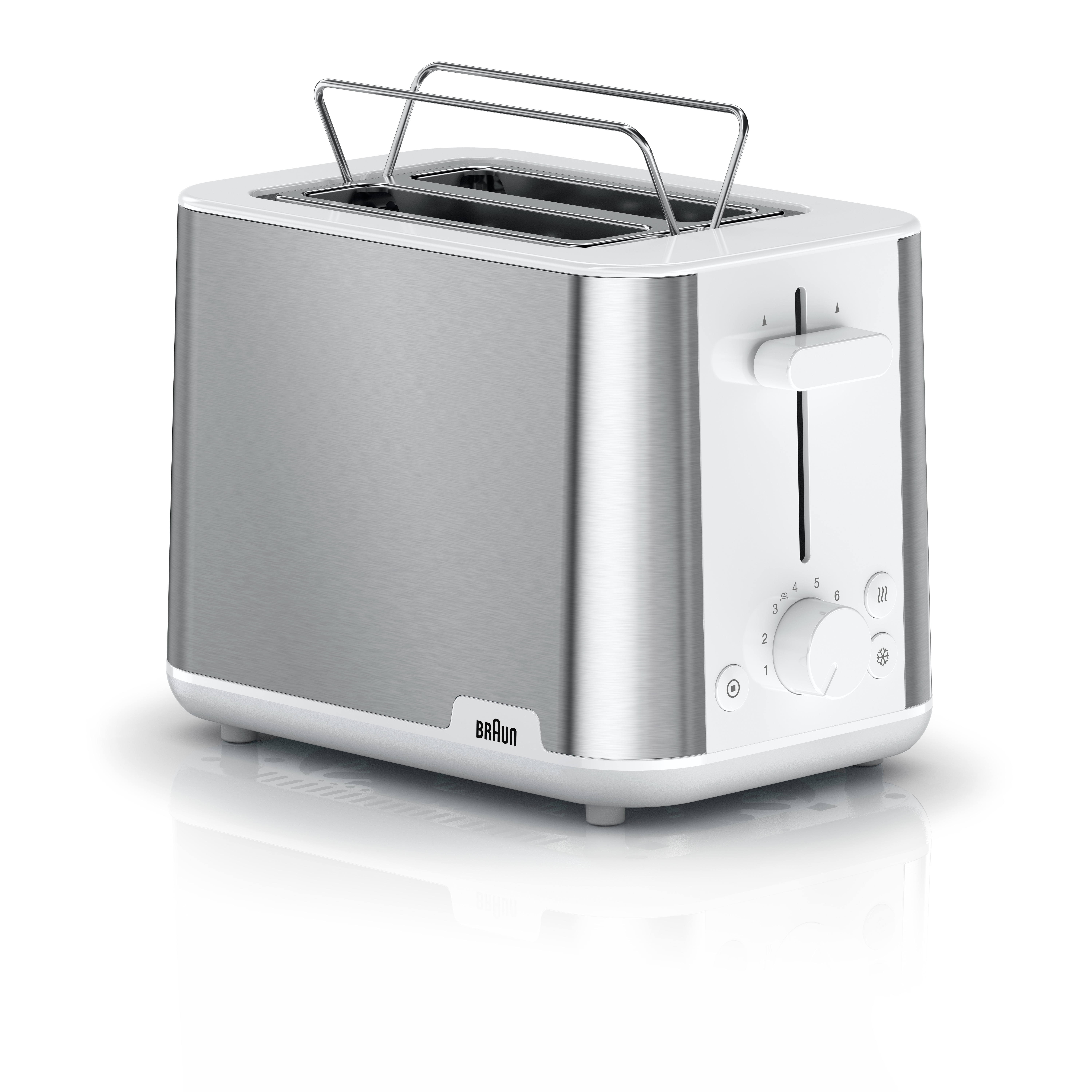 HT 1510 WH, Toaster PureShine 2 Einschübe, 8 Bräunungsstufen, integrierter Brötchenwärmer, zusätzliche Tasten für Auftauen/Aufwärmen, automatisches Zentriersystem