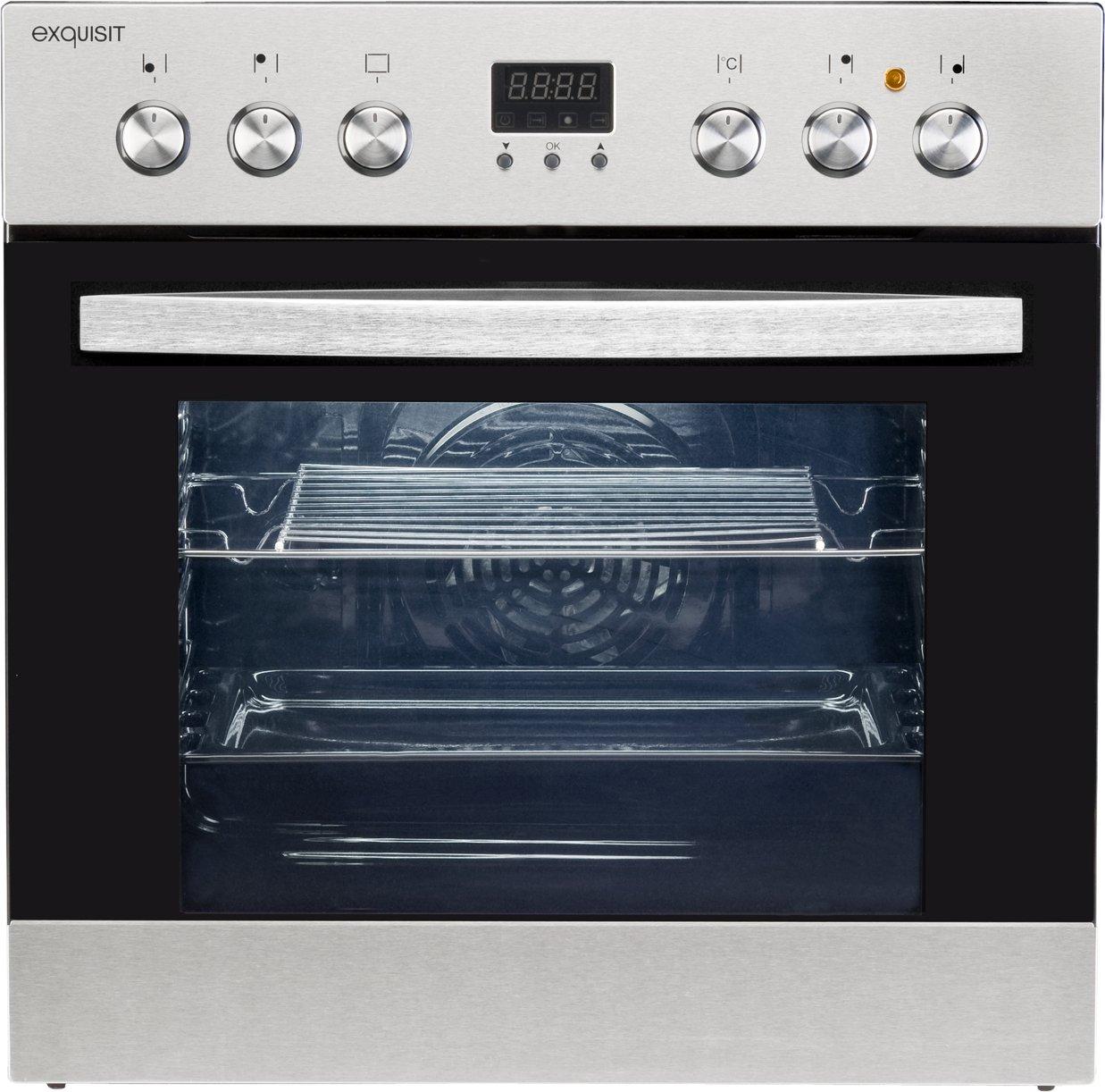 EHE 185-1.2-Set, Set aus Einbaubackofen und Glaskeramik-Kochfeld mit Aluminium Rahmen, Bräterzone und Zweikreiszone, Ober-/Unterhitze, Umluft, Heißluft, Timer Digital,