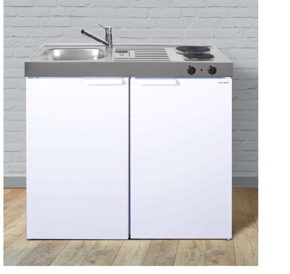 MK 100, Miniküchen Kitchenline, Elektrokochfeld, Spüle links, weiß