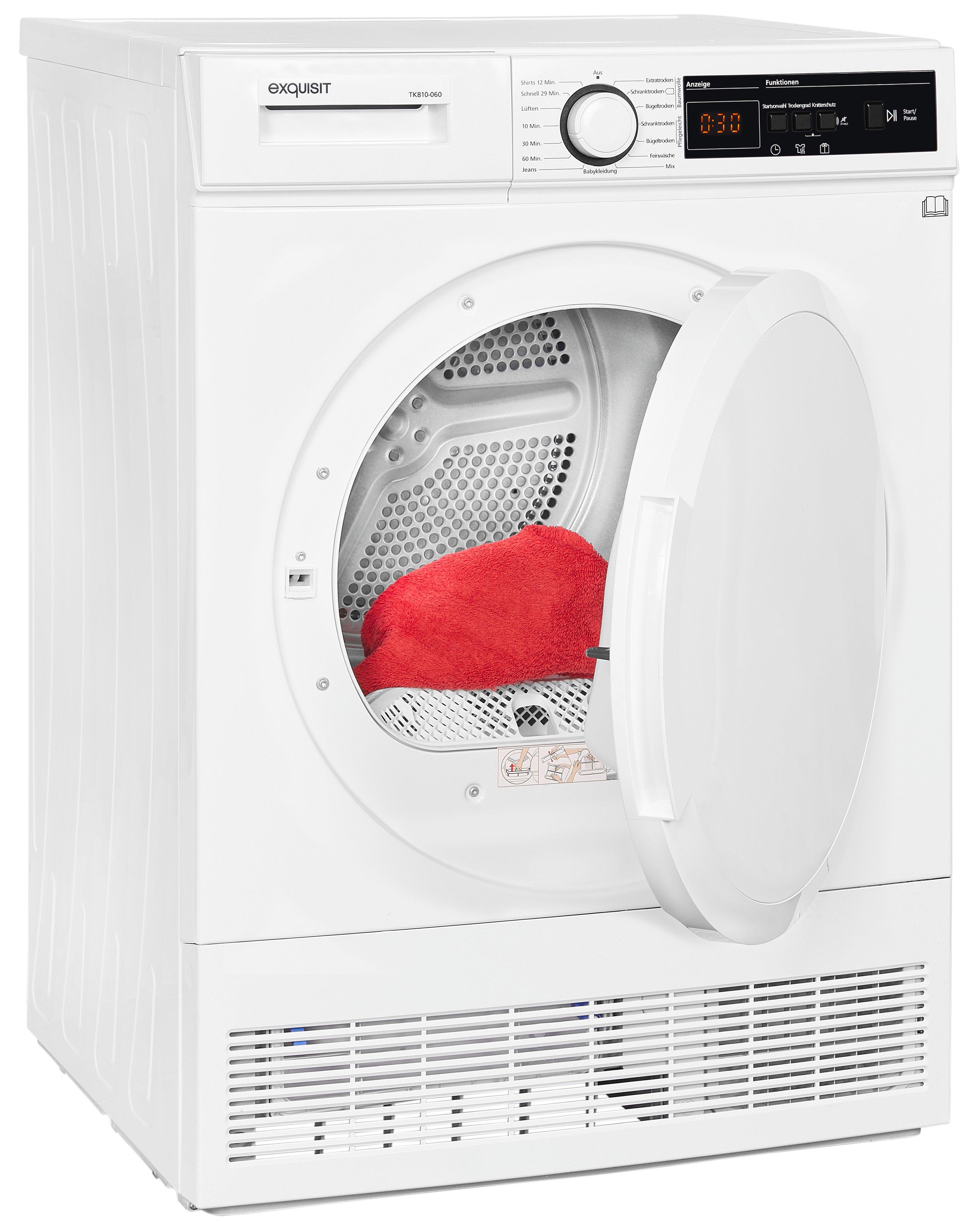 TK810-060 weiss, Kondensationstrockner, Standgerät, 8 kg Trocknen, Startzeitvorwahl, LED Display, Restlaufanzeige, 15 Programme, Weiß