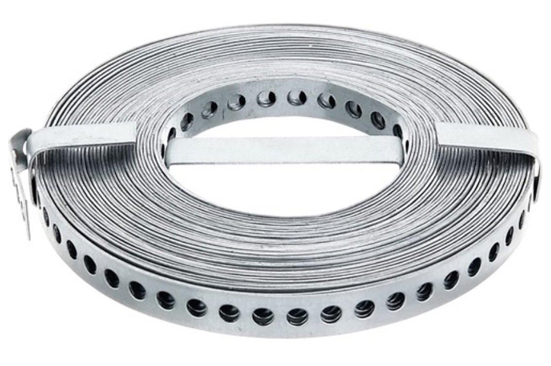 91827-50, Lochband Alu für Potentialausgleich auf geneigten Dächern, 27 x 1,4 mm, Lochabstand 40 mm, 50 m Rolle, robustes Aluminium.