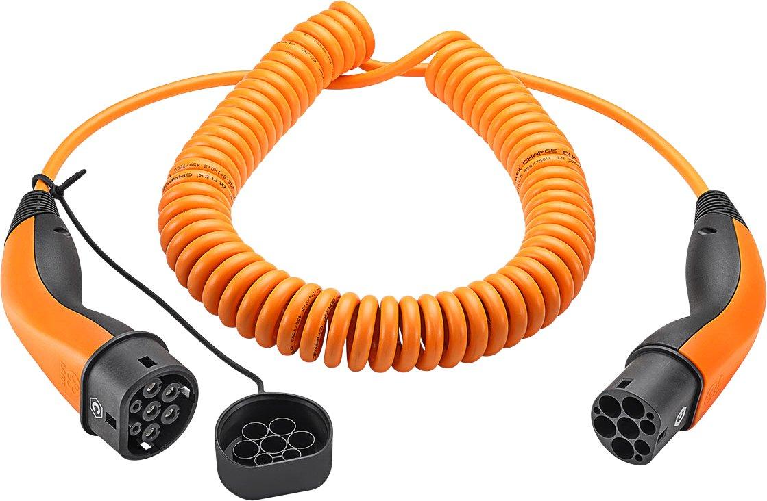 61799, Spiral-Ladekabel Typ 2, bis zu 11 kW, 5 m, Orange
