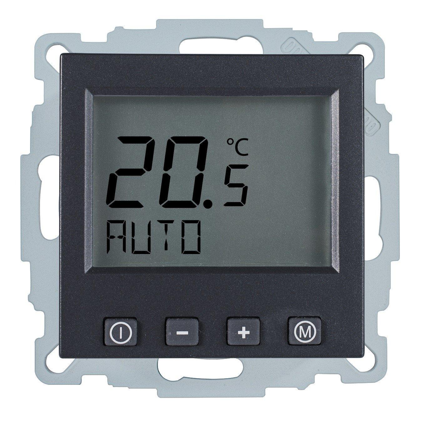 ERK-55(ant/GI/BE/ME), Thermostat UP anthrazit 55x55 230V Display mit Uhr