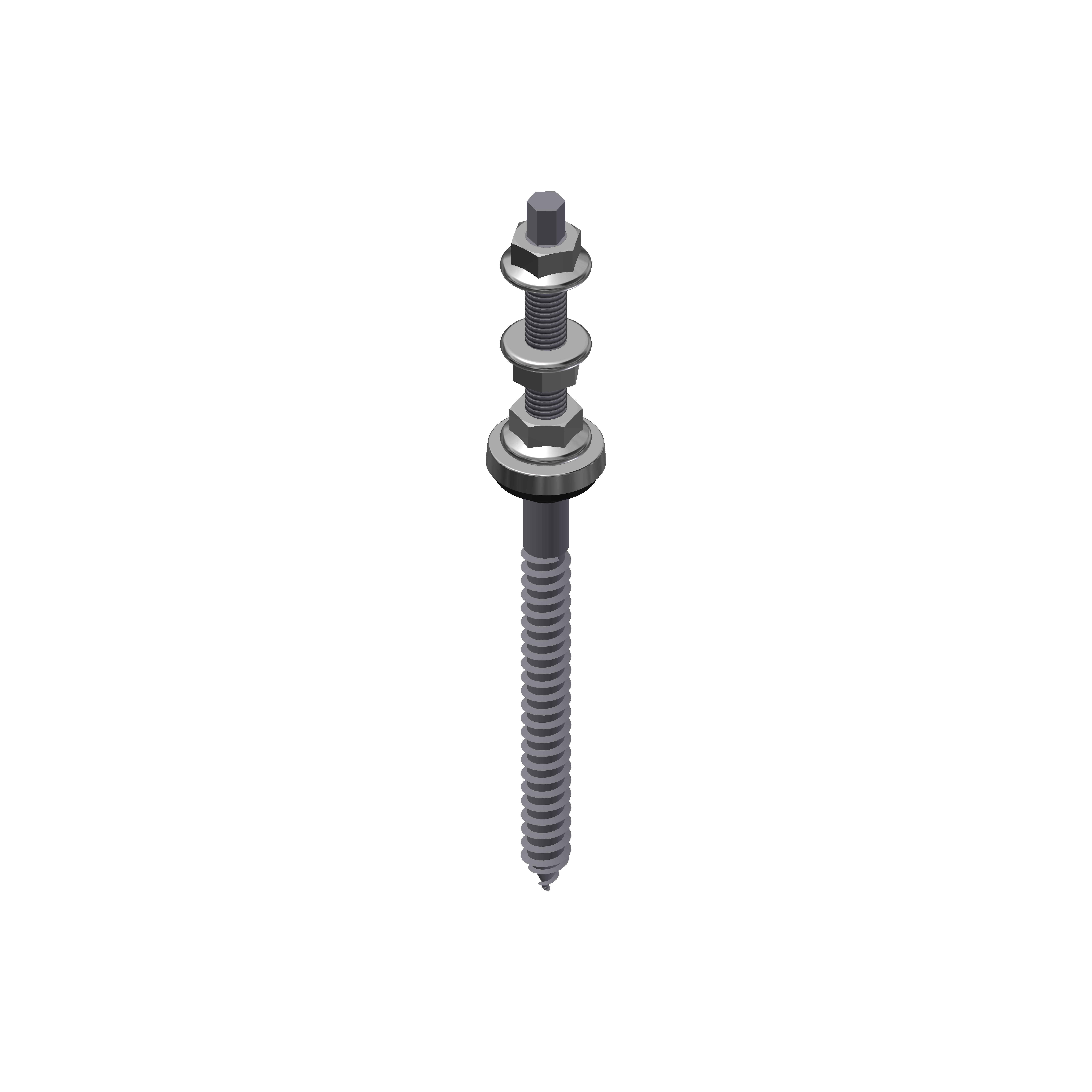 23310-210, Stockschraubenaufsatz 2.0 für Tragschienen auf Holzkonstruktionen, M10/M12, 10,5 mm Nut, mit EPDM-Dichtung und Druckkalotte.