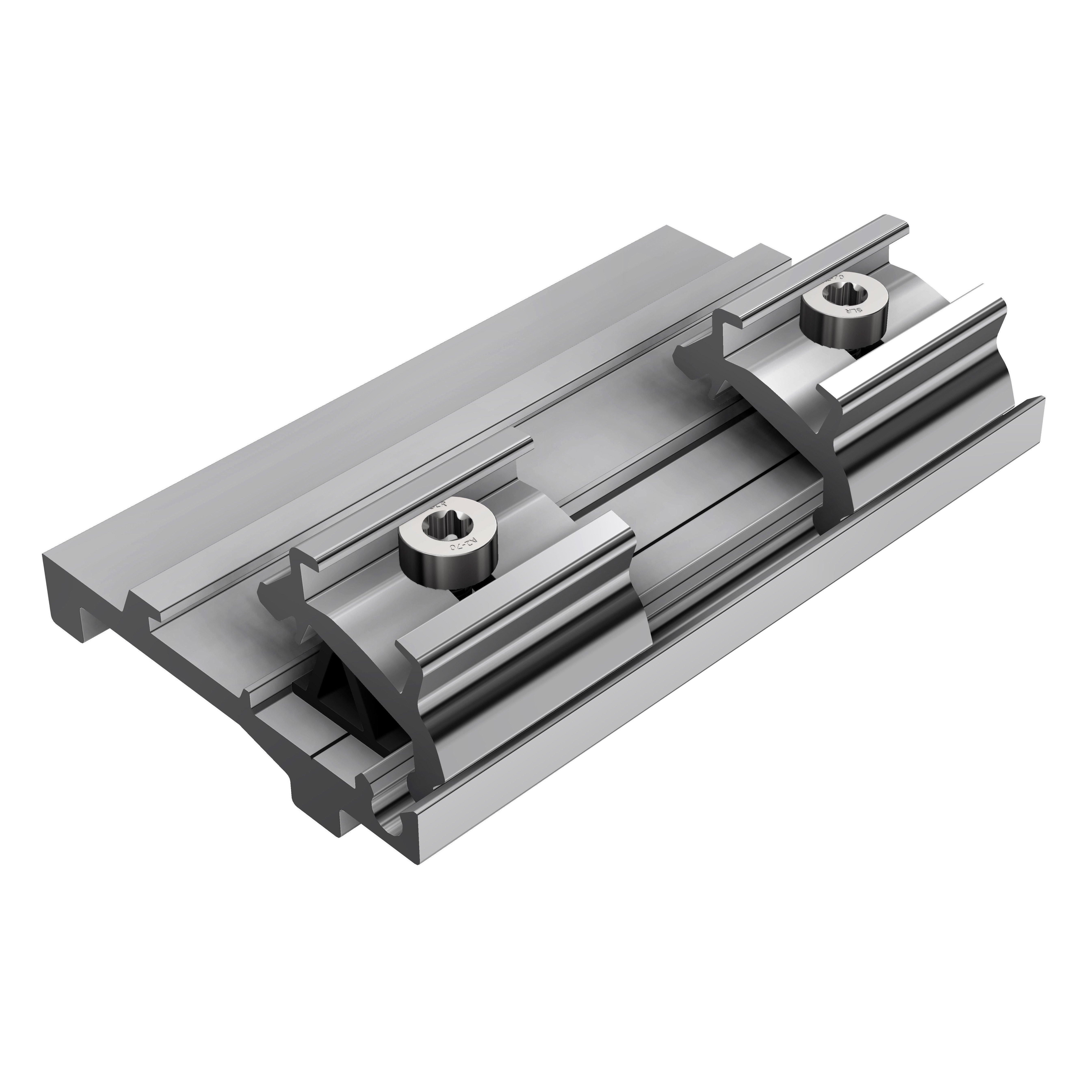 81110-00, Außenverbinder zur schnellen Verbindung von Modultragprofilen, 20 mm Bauhöhe, aus Aluminium, blank oder schwarz eloxiert.