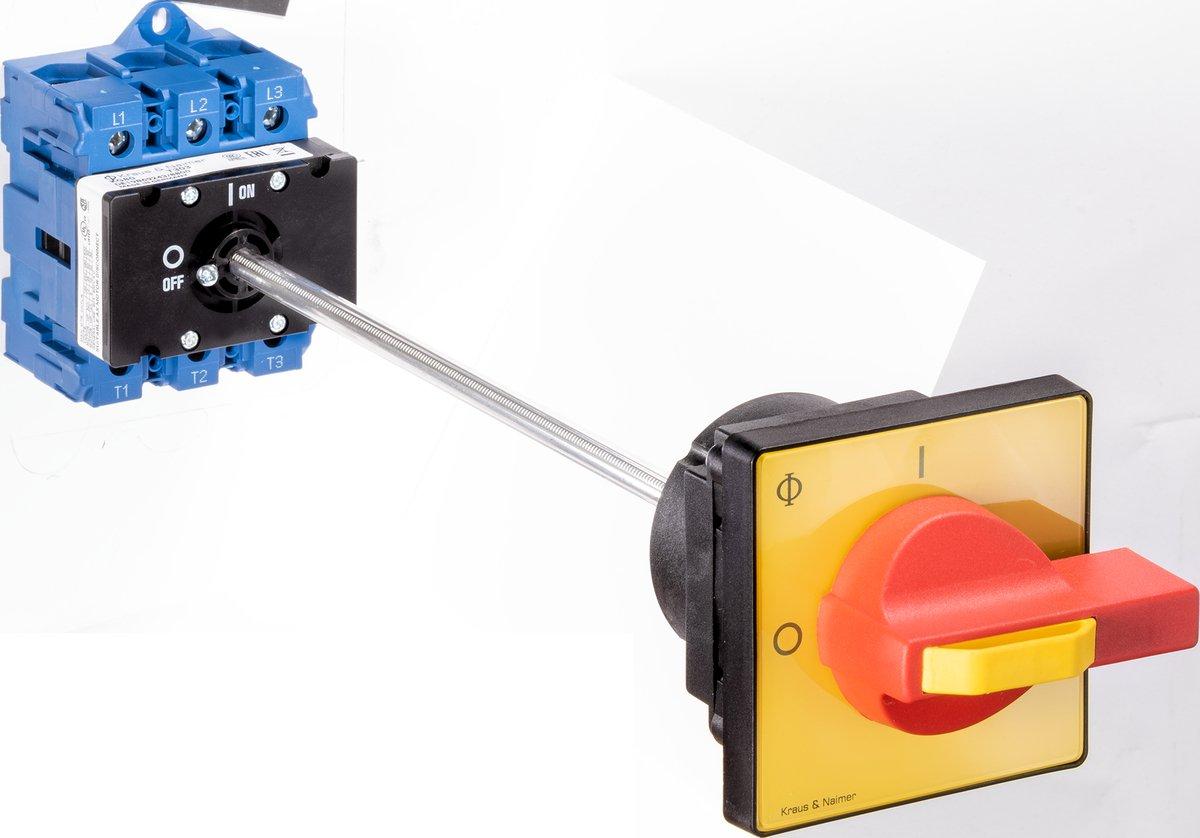 NOT-AUS Schalter 3-polig mit Türkupplung 80 A 1 x 90 ° rot-gelb