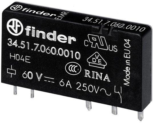 Steck- Printrelais elektromech. 1W 6A Spule 60V DC sensitiv Serie 34
