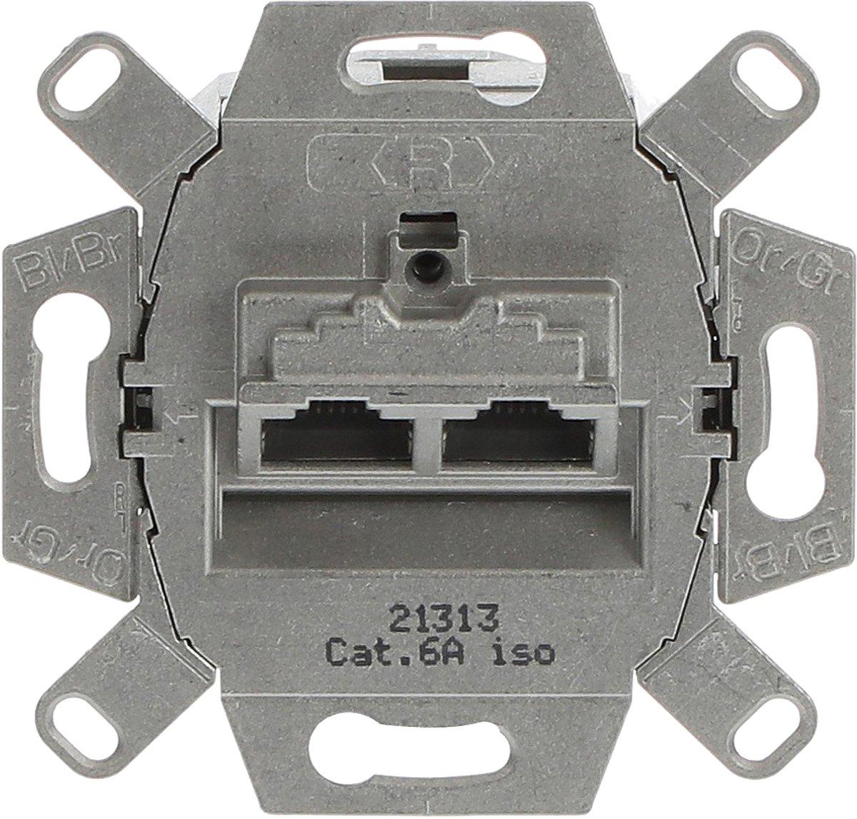 UAE Anschlussdosen-Einsatz  Cat 6a RJ45 8(8)-Stecker geneigt 2-fach grau