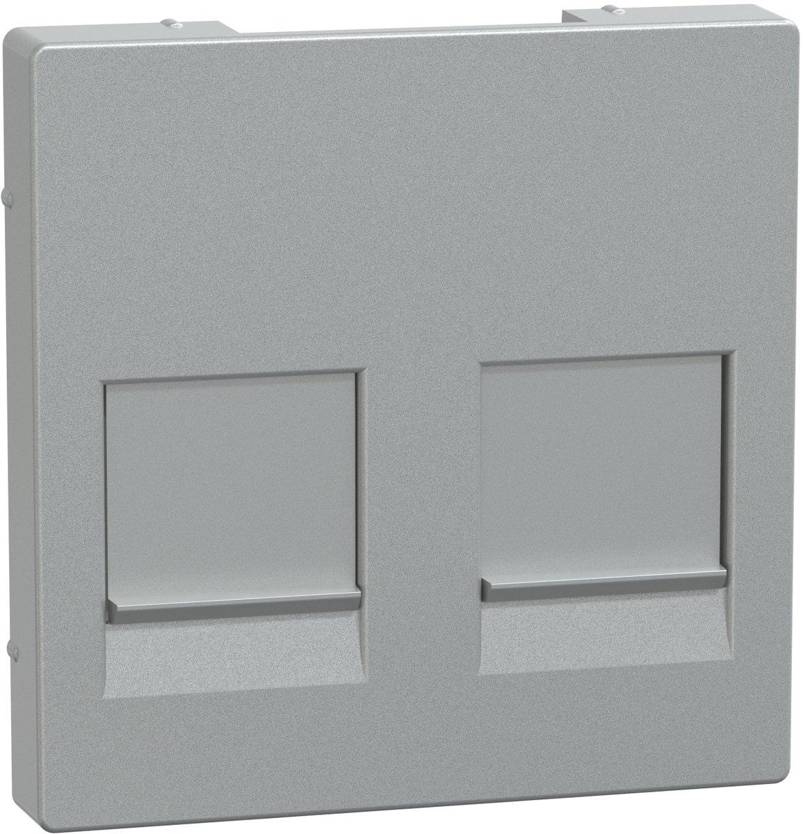 Zentralplatte für Modular Jack 2-fach m. Staubschutzschieber aluminium
