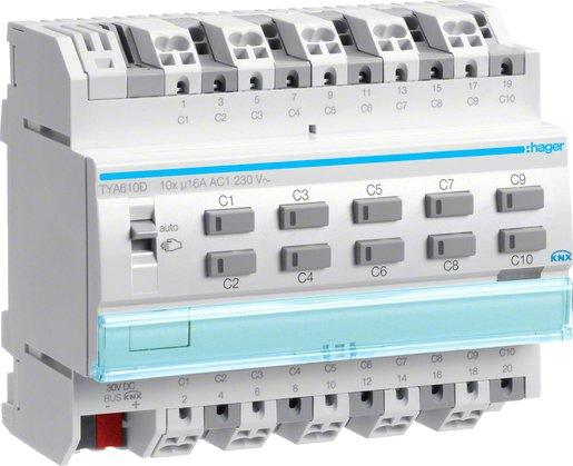 Schalt-/Jalousieausgang KNX 10-fach 16A C-Last