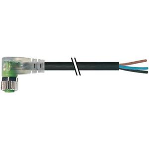 M8 Buchse gewinkelt LED mit offenem Leitungsende 3 x 0,25 schwarz 5m