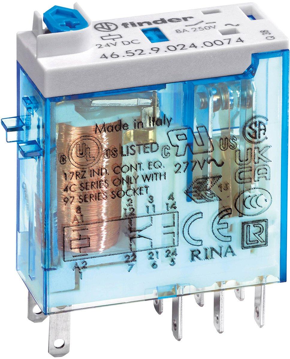 Miniaturrelais 2W / 8A / 24VDC Prüftaste + mech. Anzeige Serie 46
