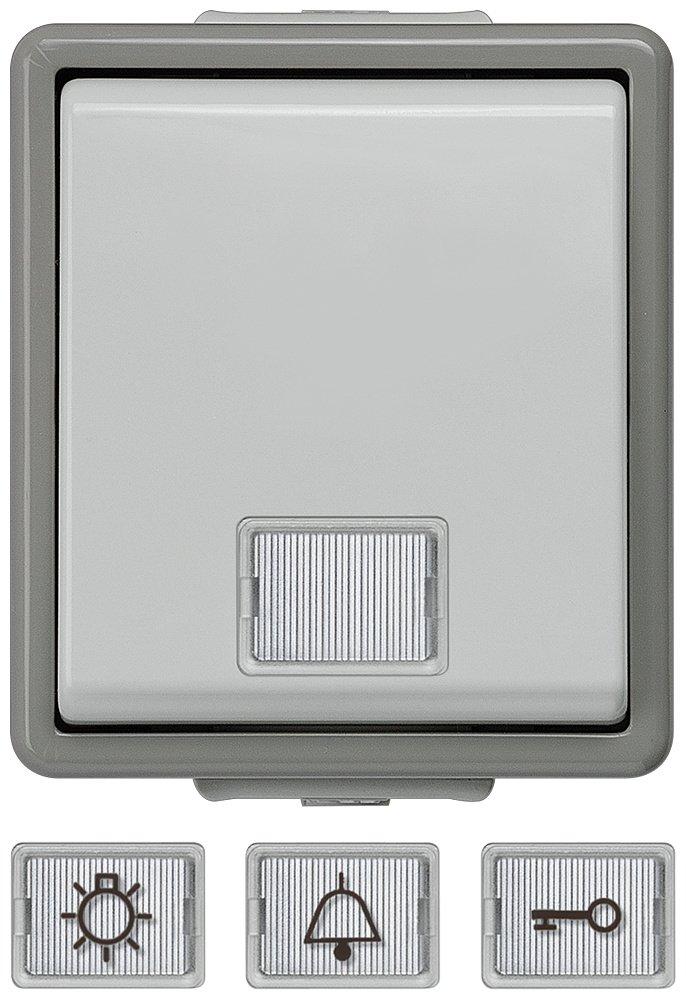 DELTA fläche IP44 AP dunkelgrau/hellgrau Taster 10A 250V 66x75mm