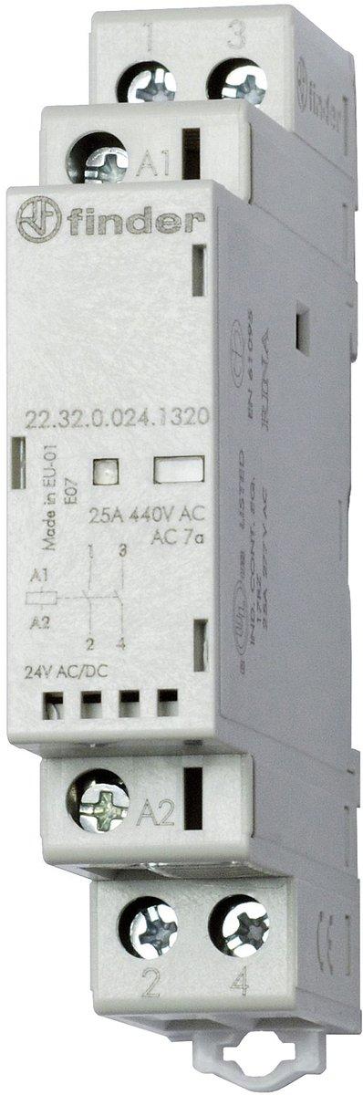 Schütz für Reiheneinbau 2 Schließer 25 A Spule 24 V AC/DC LED-Anz.