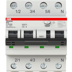 FI/LS Typ A 3+N-polig Charakteristik B Bemessungsstrom 32A 30mA 6kA