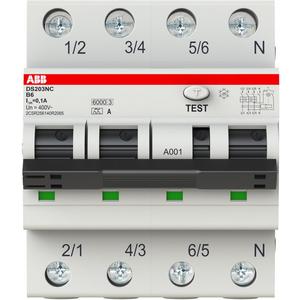 FI/LS Typ A 3+N-polig Charakteristik B Bemessungsstrom 6A 100mA 6kA