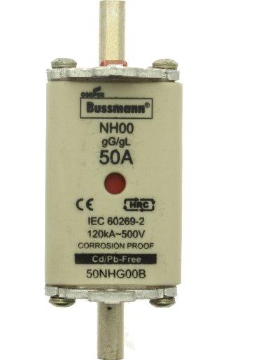 Sicherungseinsatz Niederspannung 50 A AC 500 V NH00 gL/gG IEC Doppelkennmelder