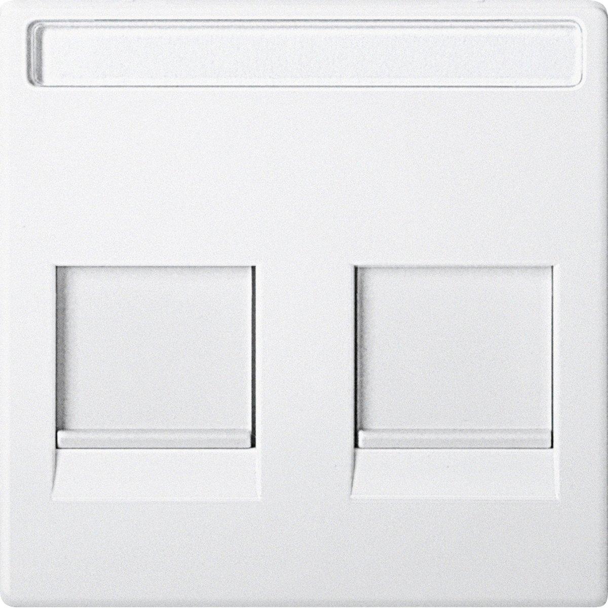 Zentralplatte für Modular Jack 2-fach mit Schriftfeld polarweiß