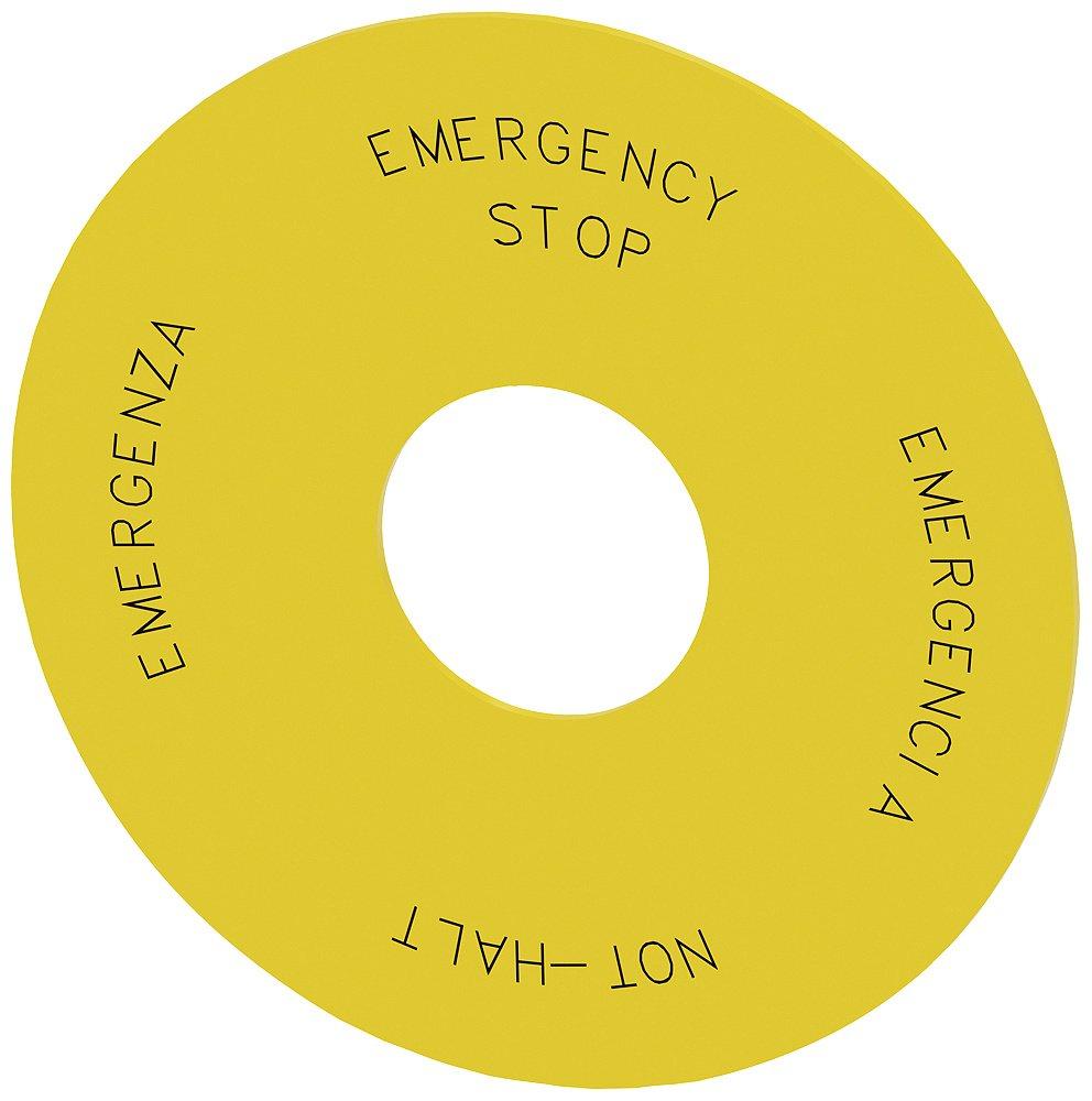 Unterlegschild Not-Halt-Pilzdrucktaster GE Beschr Not-Halt DE EN IT SP