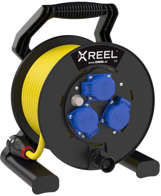 Kabeltrommel XREEL 3 Maschinensteckd blau 25m N07V3V3-F 3G1,5 gelb/sw