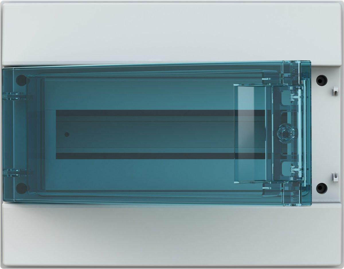 Aufputzverteiler 1-reihig 12 PLE transp. Tür (180° R/L) Petrol-Blau